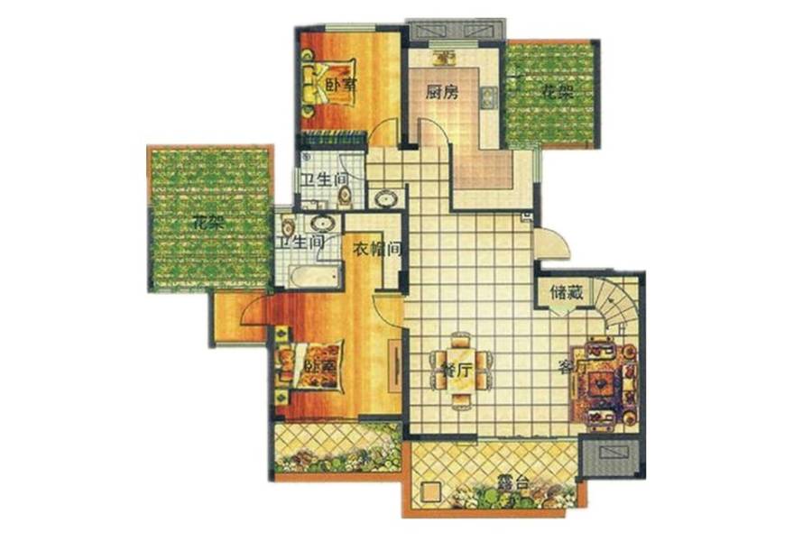 天山水榭花都3室2厅2卫135.4㎡户型图