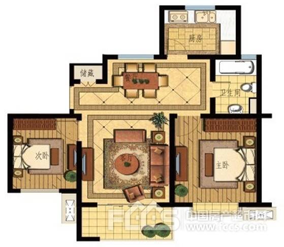 白鹭湾2室2厅1卫86㎡户型图