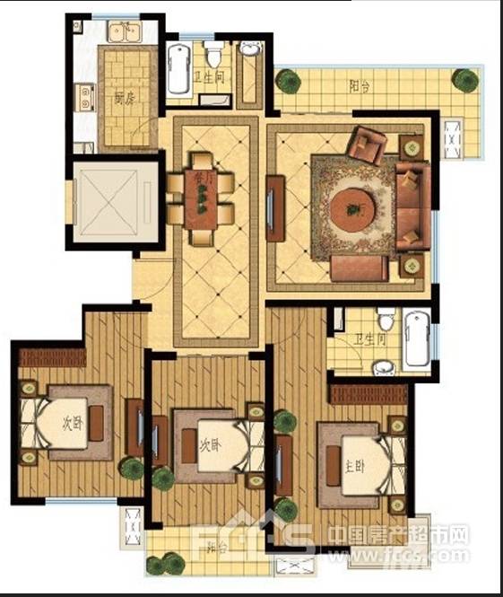 白鹭湾3室2厅2卫135㎡户型图