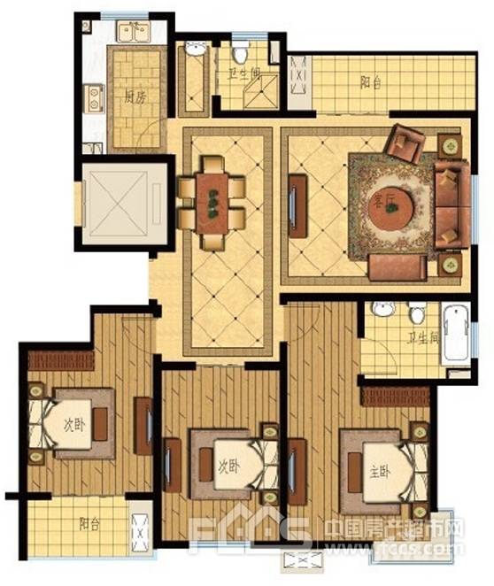 白鹭湾3室2厅2卫140㎡户型图