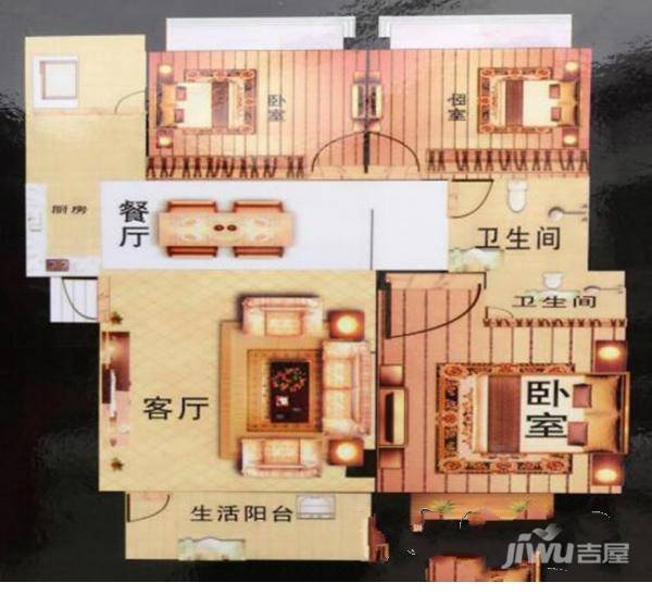 多悦镇悦城一号3室2厅2卫103㎡户型图