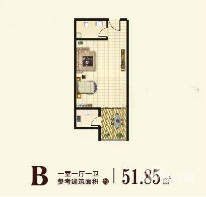 佛光帝景园1室1厅1卫51.9㎡户型图