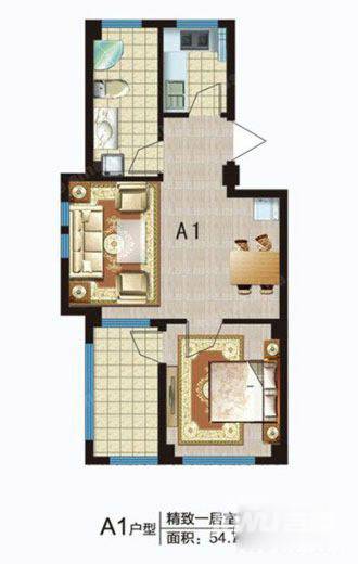 海涛新都A区1室1厅1卫54.7㎡户型图