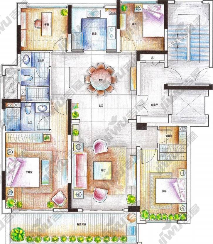 绿城明月双清4室2厅2卫130㎡户型图