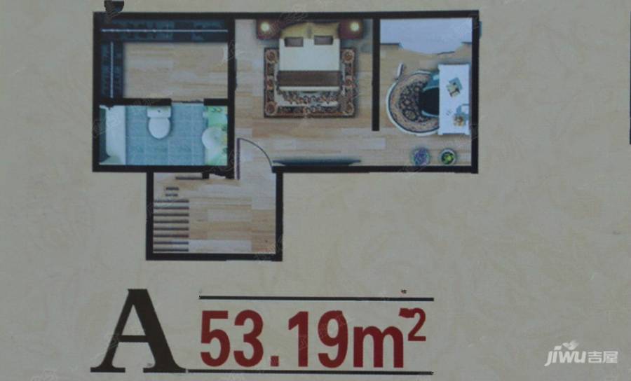 恒盛豪庭1室1厅1卫53.9㎡户型图