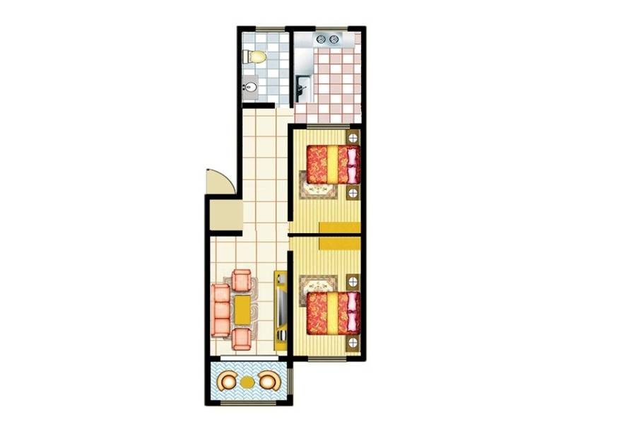 华厦龙海名苑2室2厅1卫66㎡户型图