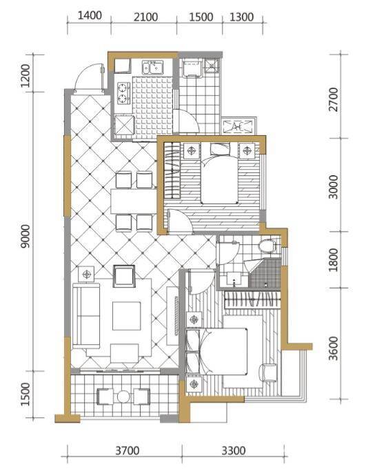 邦泰国际社区2天耀2室2厅1卫62㎡户型图