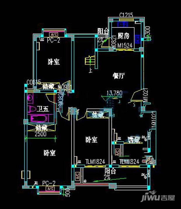 广源华都3室2厅1卫140㎡户型图