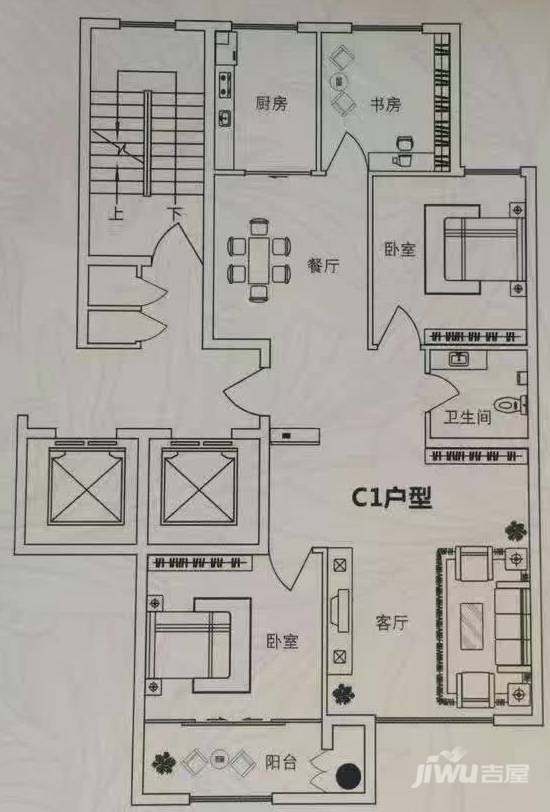 塞上骄子3室2厅1卫117㎡户型图