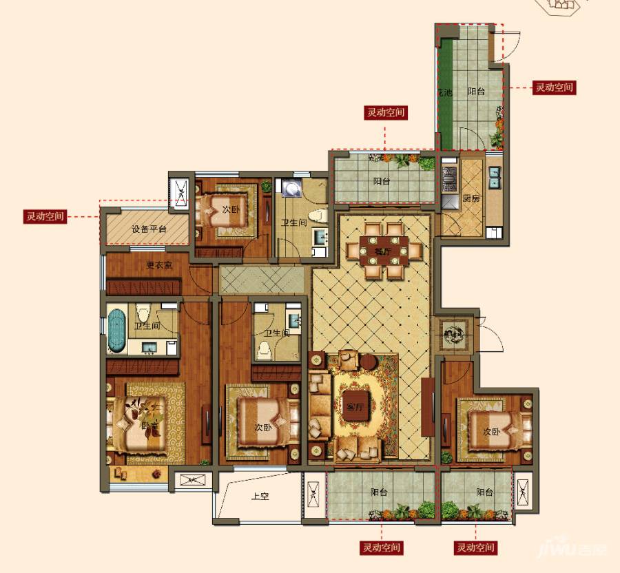 上虞万达广场5室2厅3卫165㎡户型图