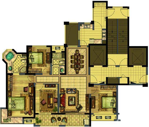 青蓝公寓4室2厅2卫146㎡户型图