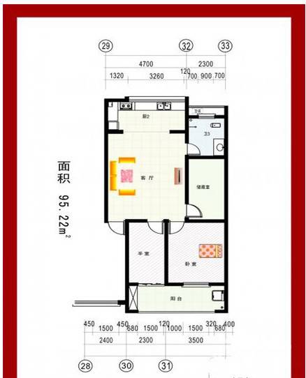 两水金域龙湾2室1厅1卫95㎡户型图