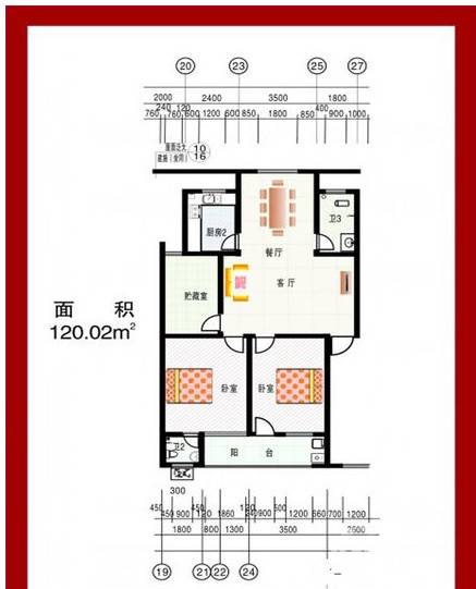 两水金域龙湾2室2厅2卫120㎡户型图