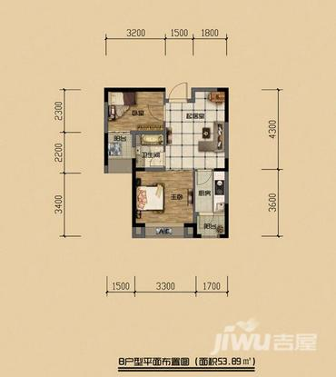 汇丰翰林苑2室1厅1卫53.9㎡户型图