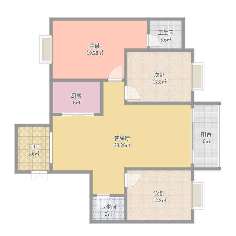 荣旺东方国际3室2厅2卫107㎡户型图