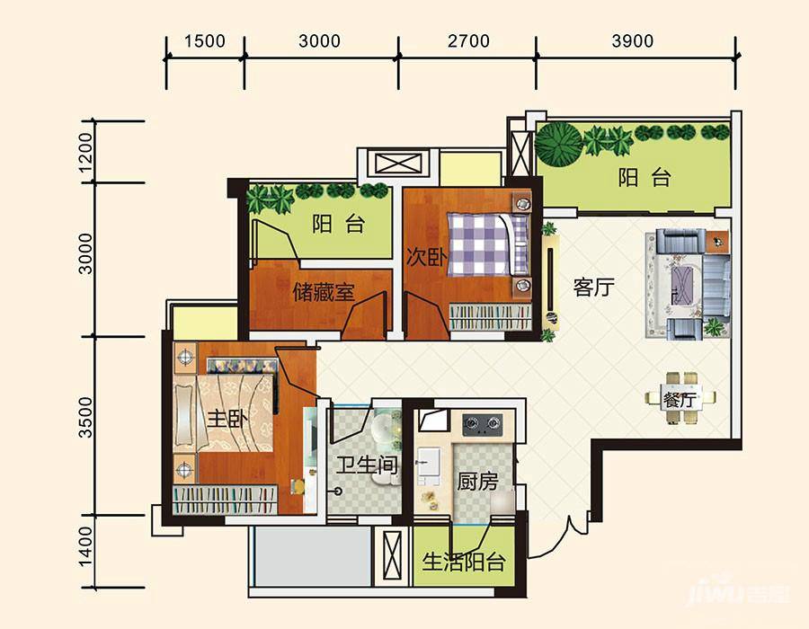 幸福城
                                                            3房2厅1卫
