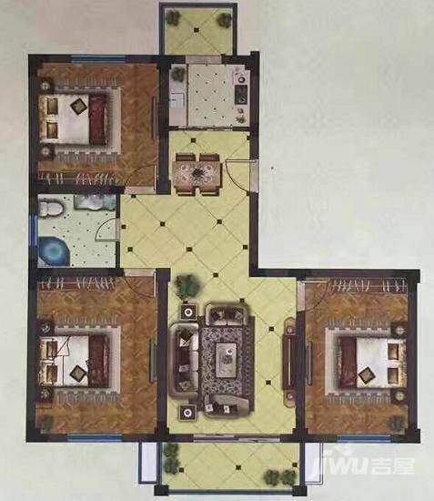 知行学府3室2厅1卫112㎡户型图