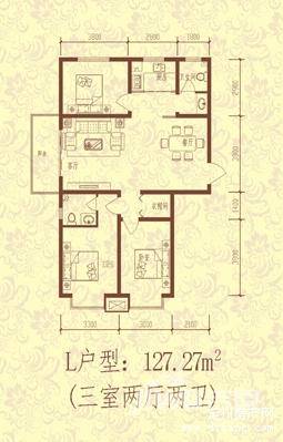 弘旭中悦君庭3室2厅2卫127㎡户型图