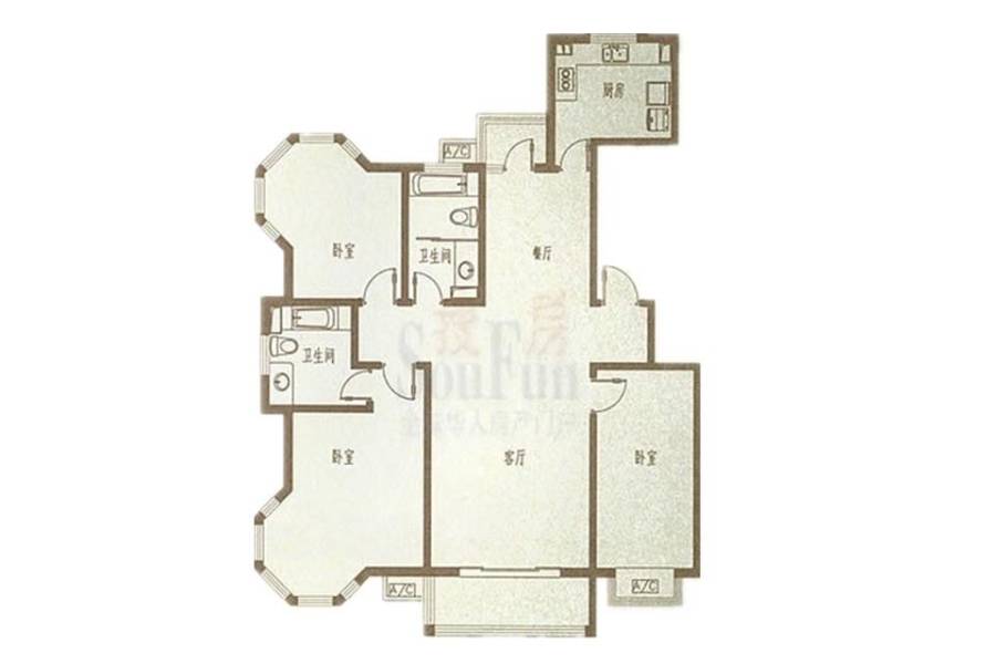 绿洲新城3室2厅2卫155㎡户型图