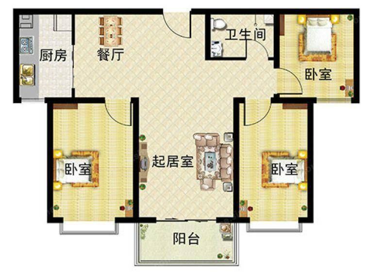 懋鑫福城3室2厅1卫户型图