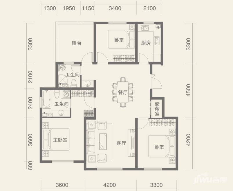 紫金城东湖左岸3室2厅2卫119.4㎡户型图