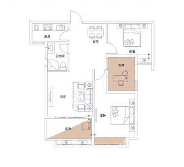 都市国际一期3室2厅1卫89㎡户型图