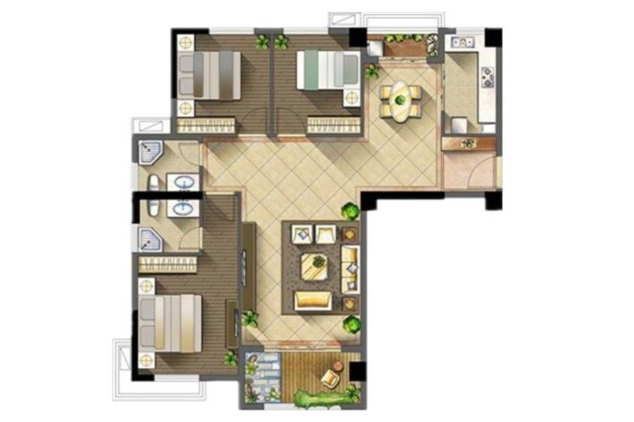 世威松涛园3室2厅2卫115.6㎡户型图