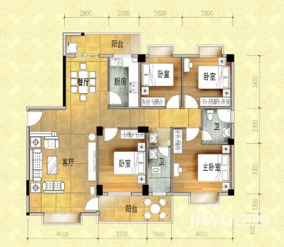 御景豪庭二期4室2厅2卫160.9㎡户型图