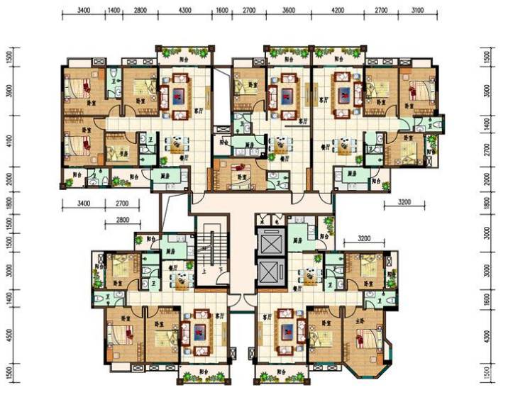 府前雅居苑3室2厅2卫123.9㎡户型图