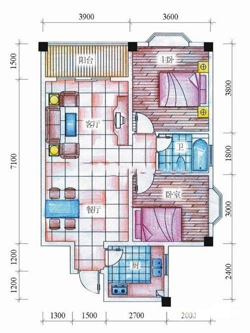 天来泉2室2厅1卫78.8㎡户型图