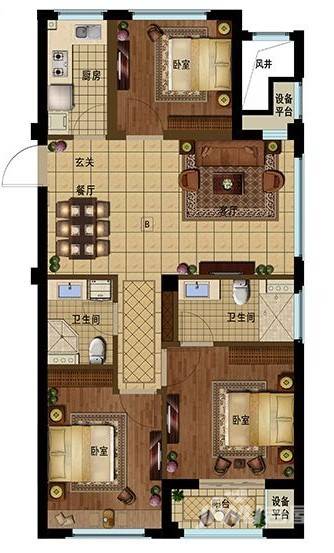 景瑞阳光城法兰公园3室2厅2卫93.8㎡户型图