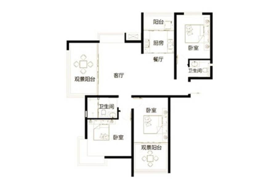 名湾2室2厅2卫109.6㎡户型图