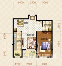 新创世纪经典1室2厅1卫59.1㎡户型图