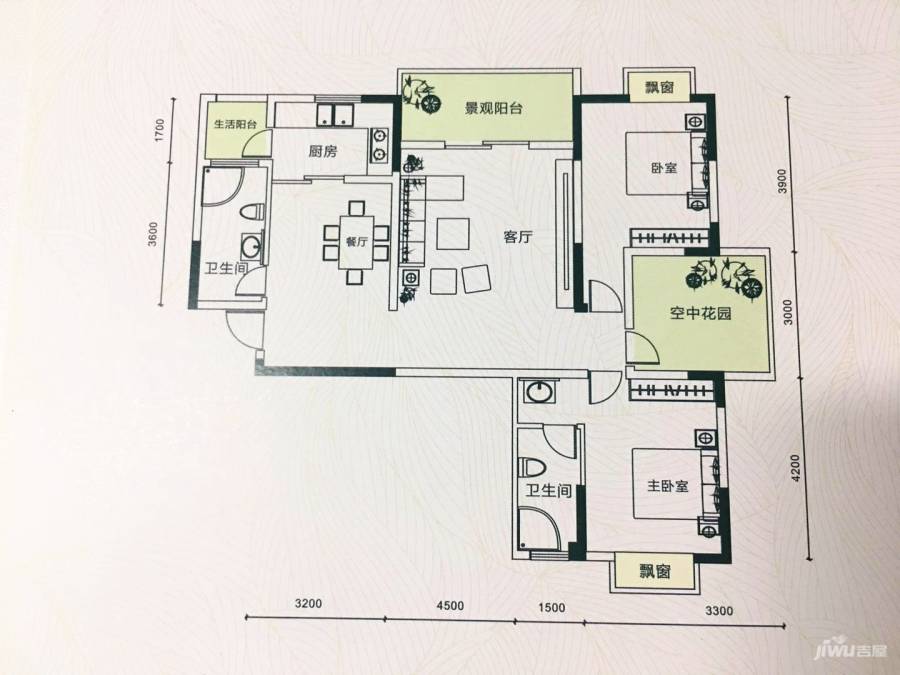 庄仪橡树湾3室2厅2卫126㎡户型图