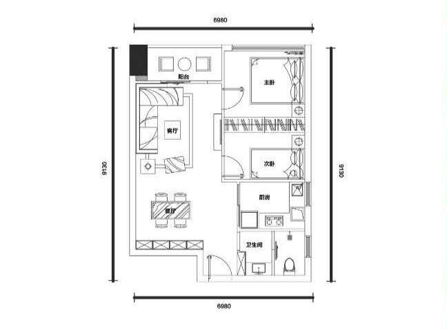 天宇万象国际2室2厅1卫76㎡户型图