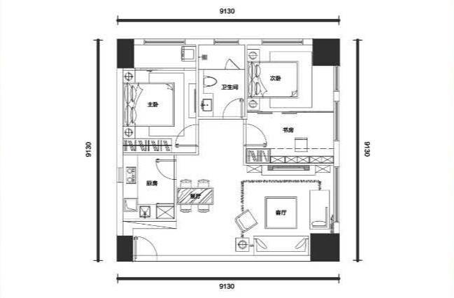 天宇万象国际3室2厅1卫105㎡户型图