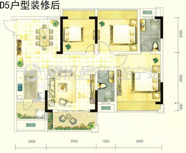 国滨首府2室2厅2卫97.4㎡户型图