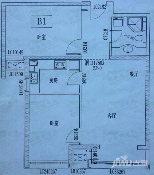 天融中兴花园2室2厅1卫93㎡户型图