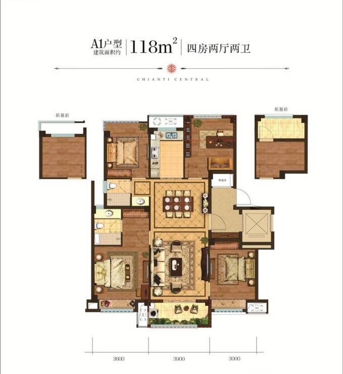 景瑞龙湖缇香郦城4室2厅2卫118㎡户型图