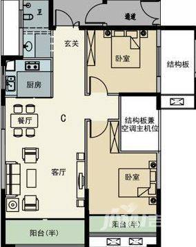 江南景园2室2厅1卫95.3㎡户型图