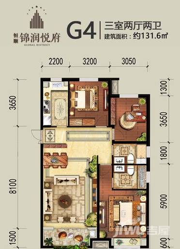 恒顺锦润悦府3室2厅2卫130㎡户型图