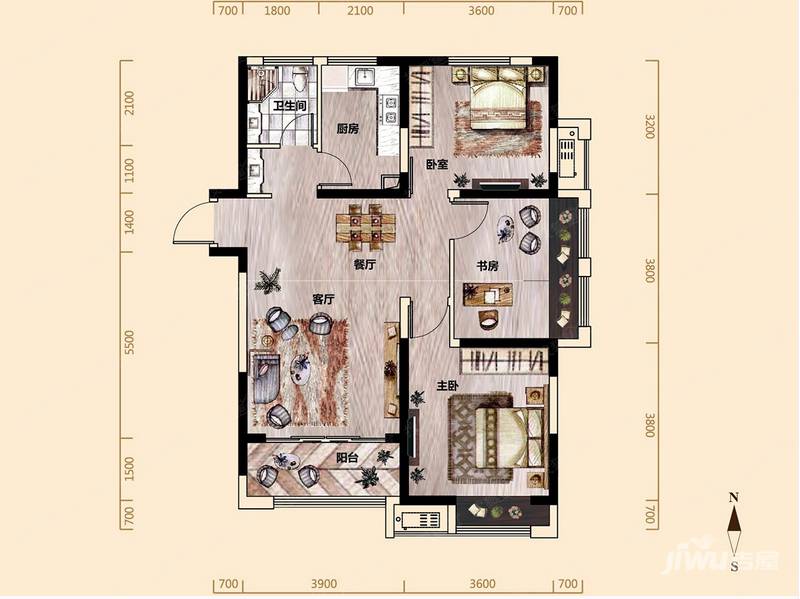 晟世珑庭3室2厅1卫120㎡户型图