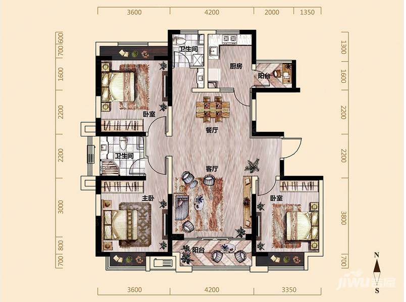 晟世珑庭3室2厅1卫120㎡户型图