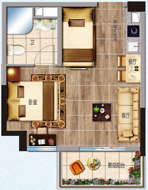 阳江碧桂园月亮湾1室1厅1卫44㎡户型图