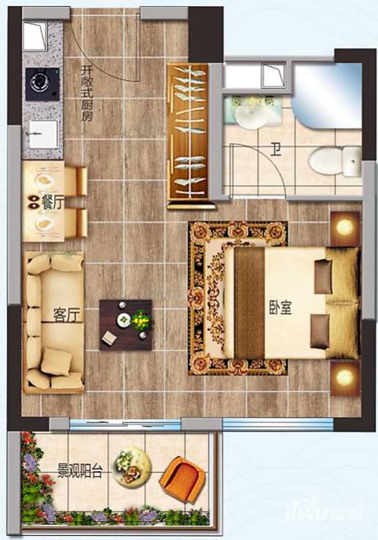 阳江碧桂园月亮湾1室1厅1卫40㎡户型图