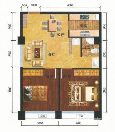 都市中央广场2室2厅1卫78.3㎡户型图