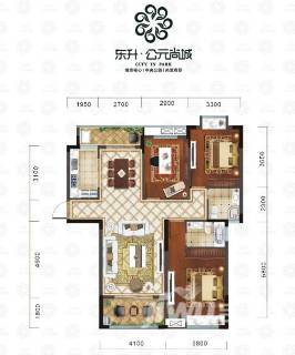 东升公元尚城3室2厅2卫125㎡户型图