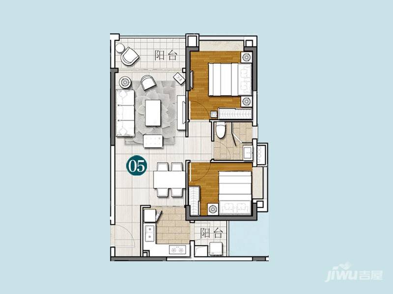 绿湖国际城2室2厅1卫72㎡户型图