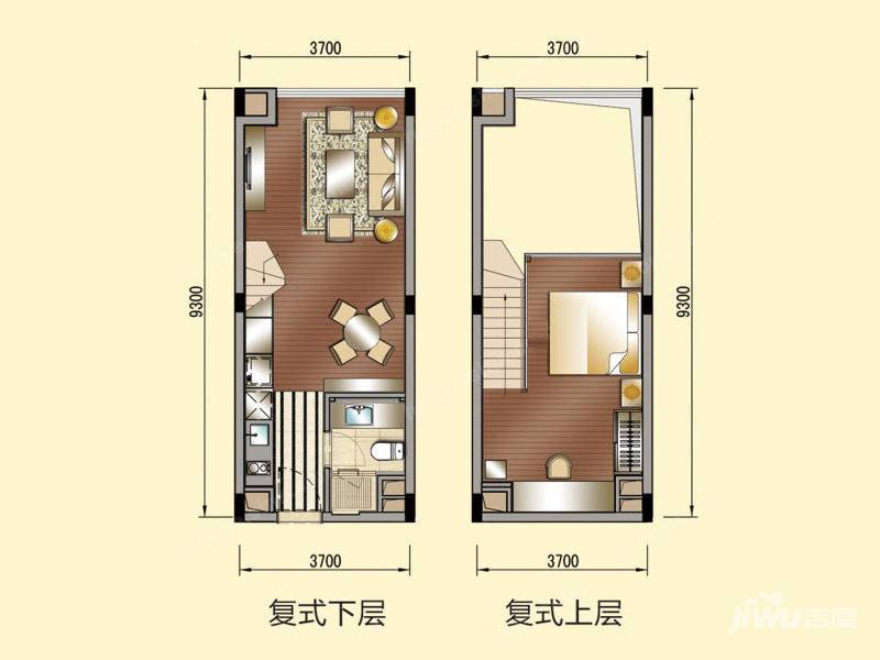 合景天峻1室2厅1卫43㎡户型图