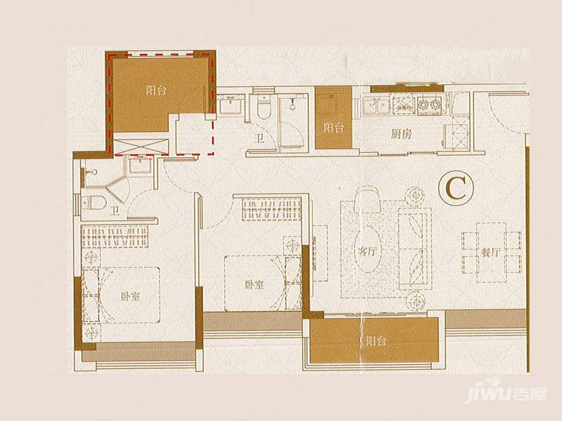 叠溪花园臻院2室2厅2卫94㎡户型图